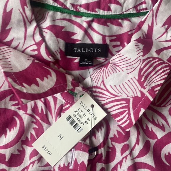 TALBOTS COTTON BUTTON‎ FRONT SHIRT - ISLAND M VIOLET ROSE / WHITE NWT - Picture 3 of 4